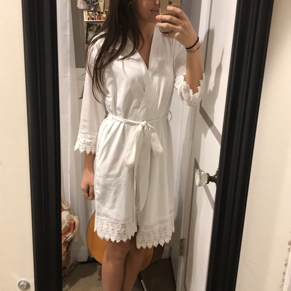 Fully lined white lace bridal robe